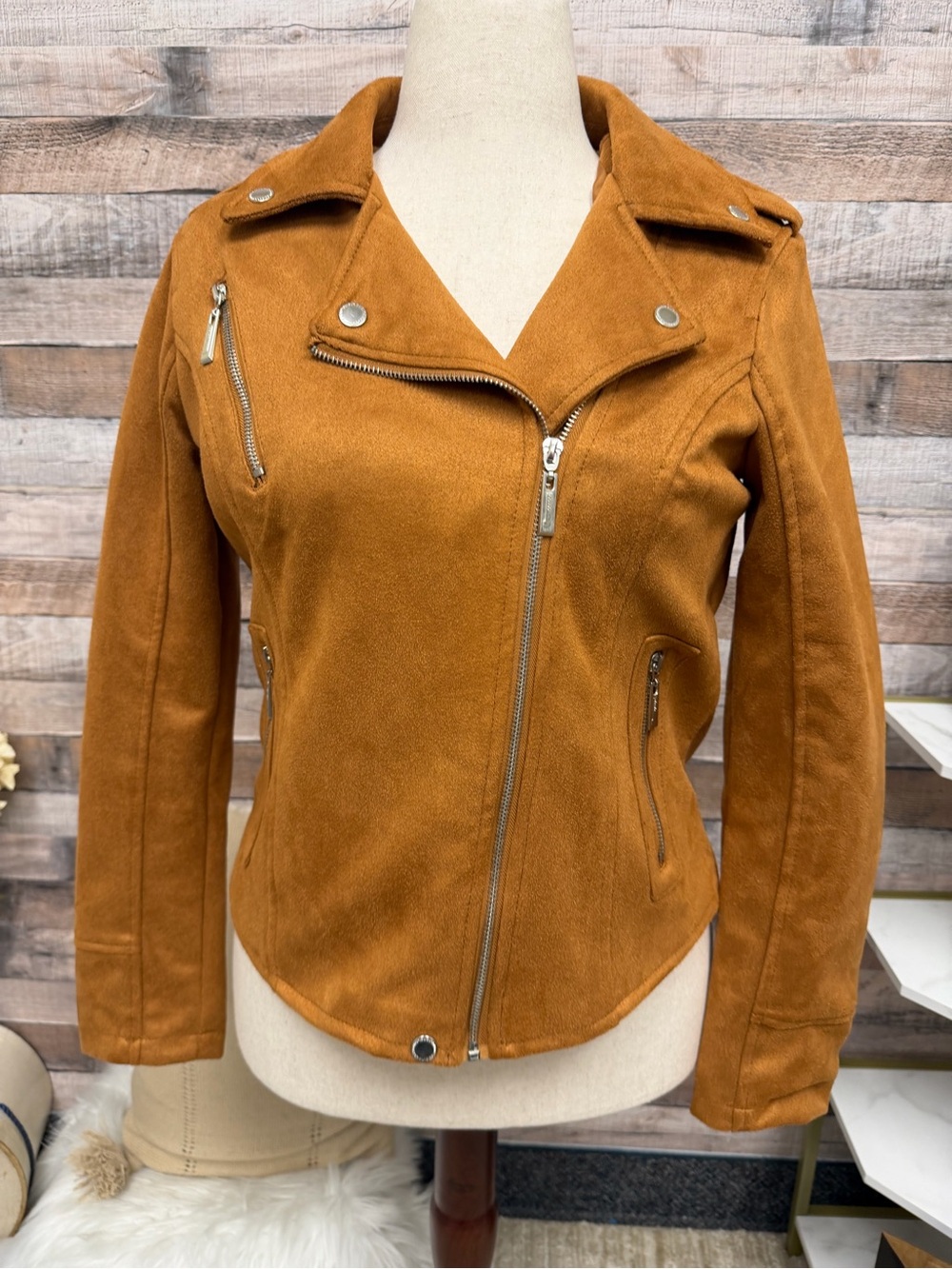 Joujou Brown Faux Suede Moto Jacket